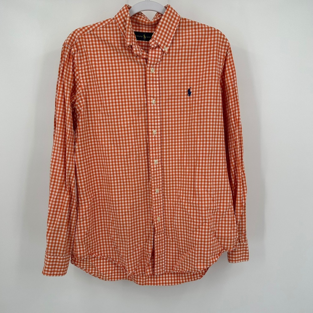 Ralph Lauren Mens Preppy Ivy League Gingham Check Shirt Size M Coastal Orange